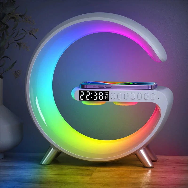 Multifunctional Wireless Charger Alarm Clock Speaker APP Control RGB Night Light Charging Station