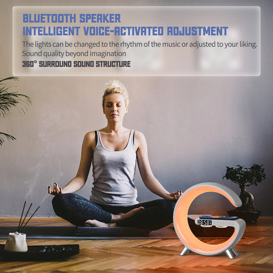Multifunctional Wireless Charger Alarm Clock Speaker APP Control RGB Night Light Charging Station
