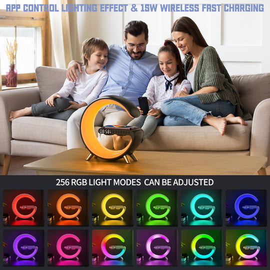 Multifunctional Wireless Charger Alarm Clock Speaker APP Control RGB Night Light Charging Station